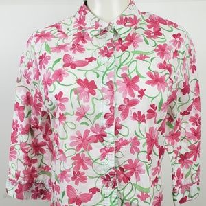 Alfred Dunner Top size 14P Pink Floral 3/4 Sleeve